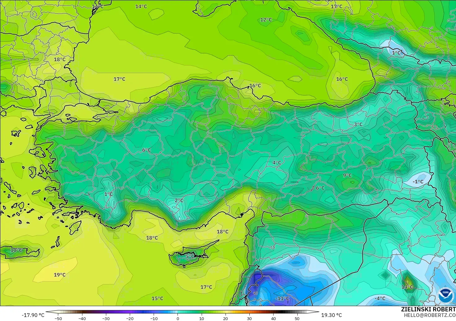 GFS model - Turkey, Dewpoint at 2m