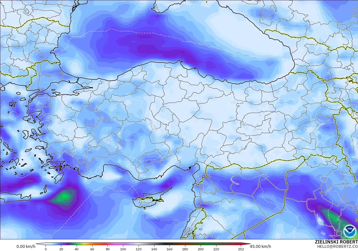 GFS model - Turkey, Wind Gusts