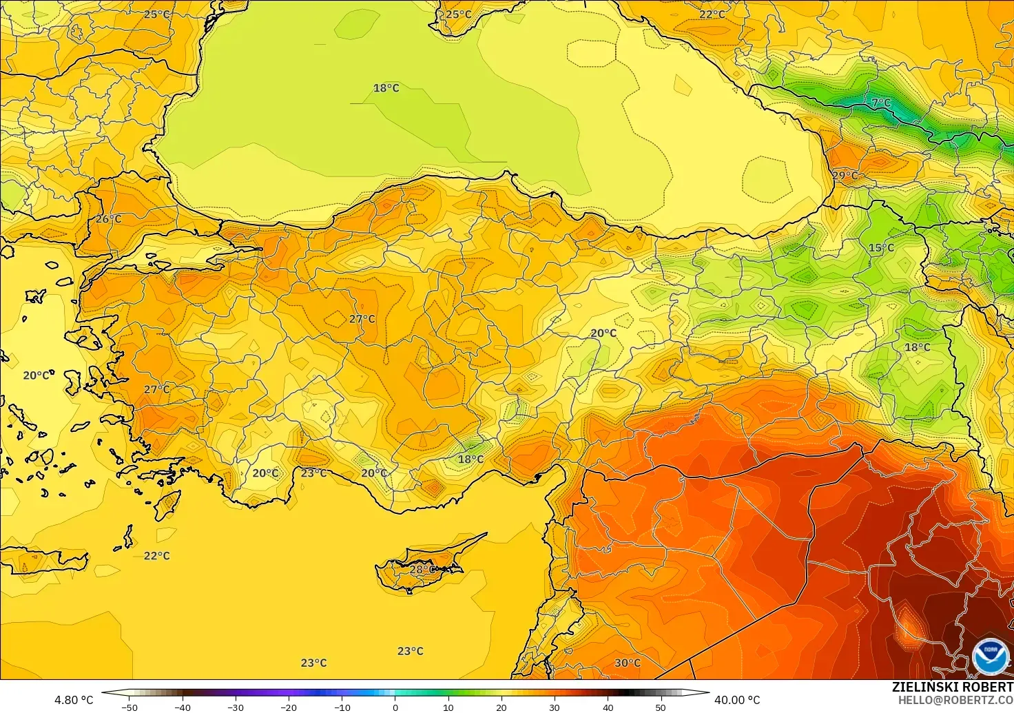 GFS model - Turkey, Temperature at 2m