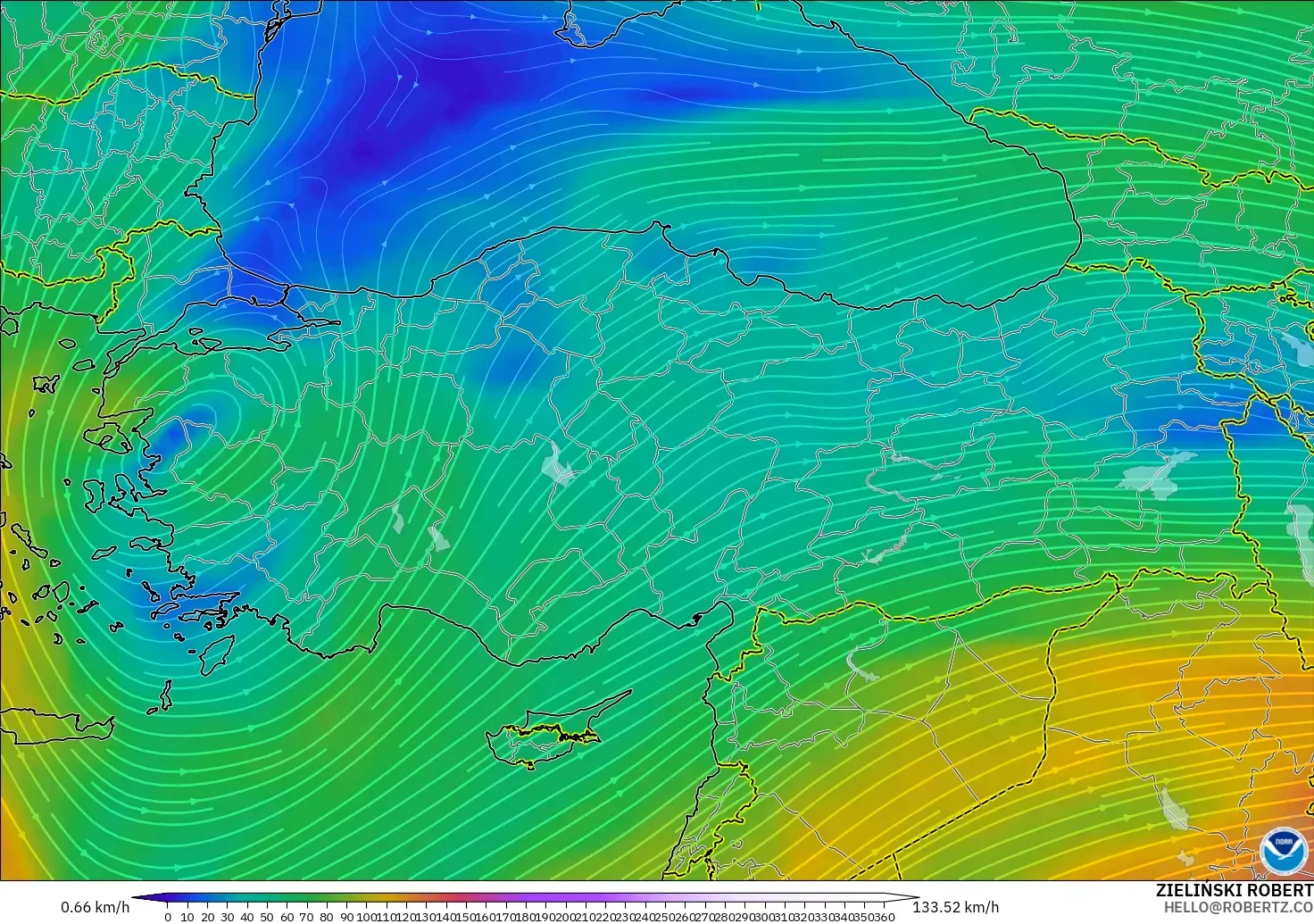GFS model - Turkey, Wind at 300hPa (jet stream)