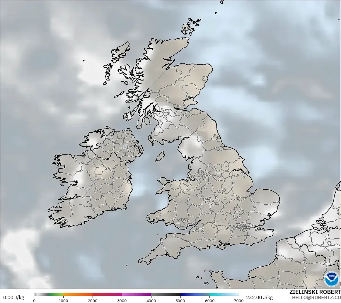 GFS model - United Kingdom, CAPE