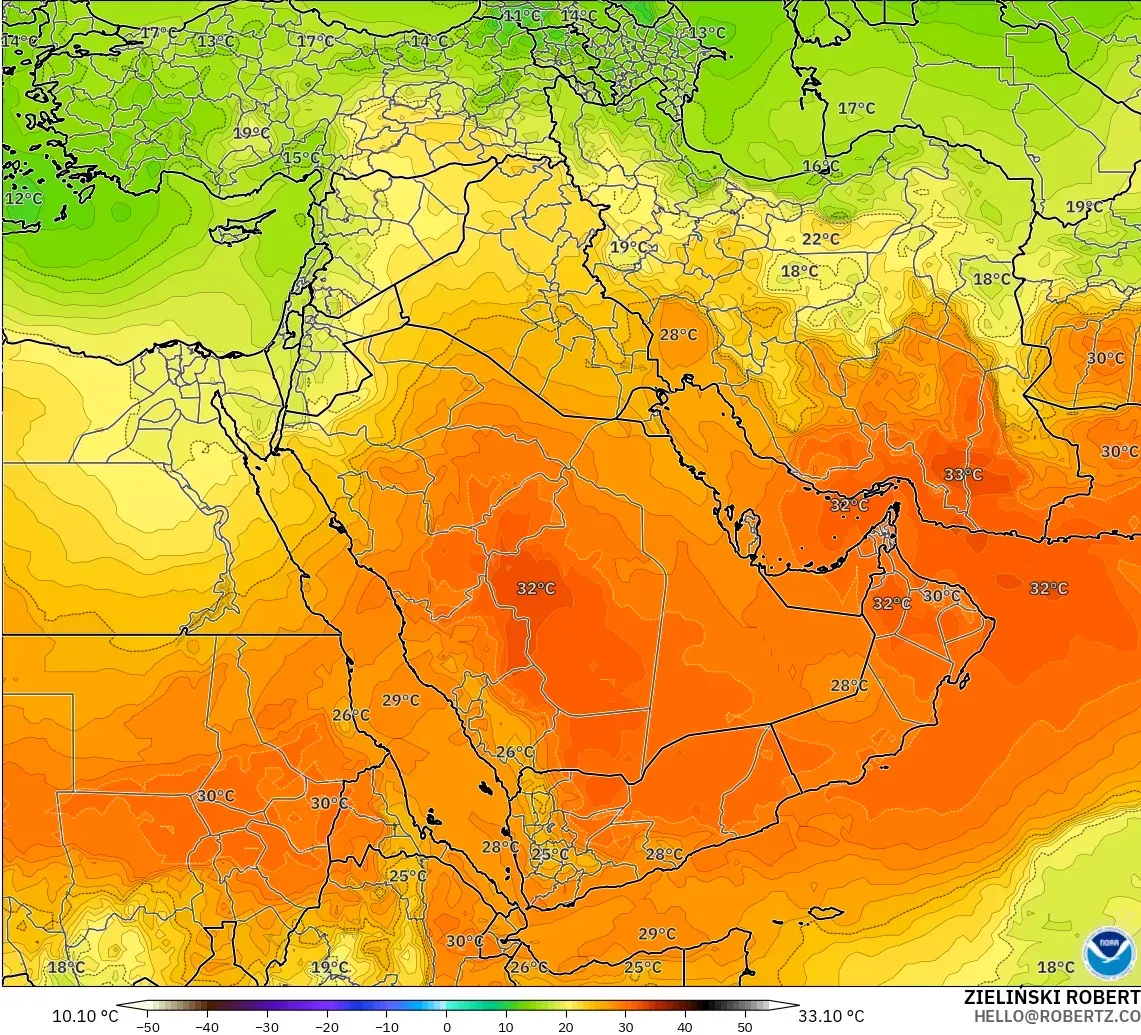 GFS model - Middle East, Temperature at 850hPa