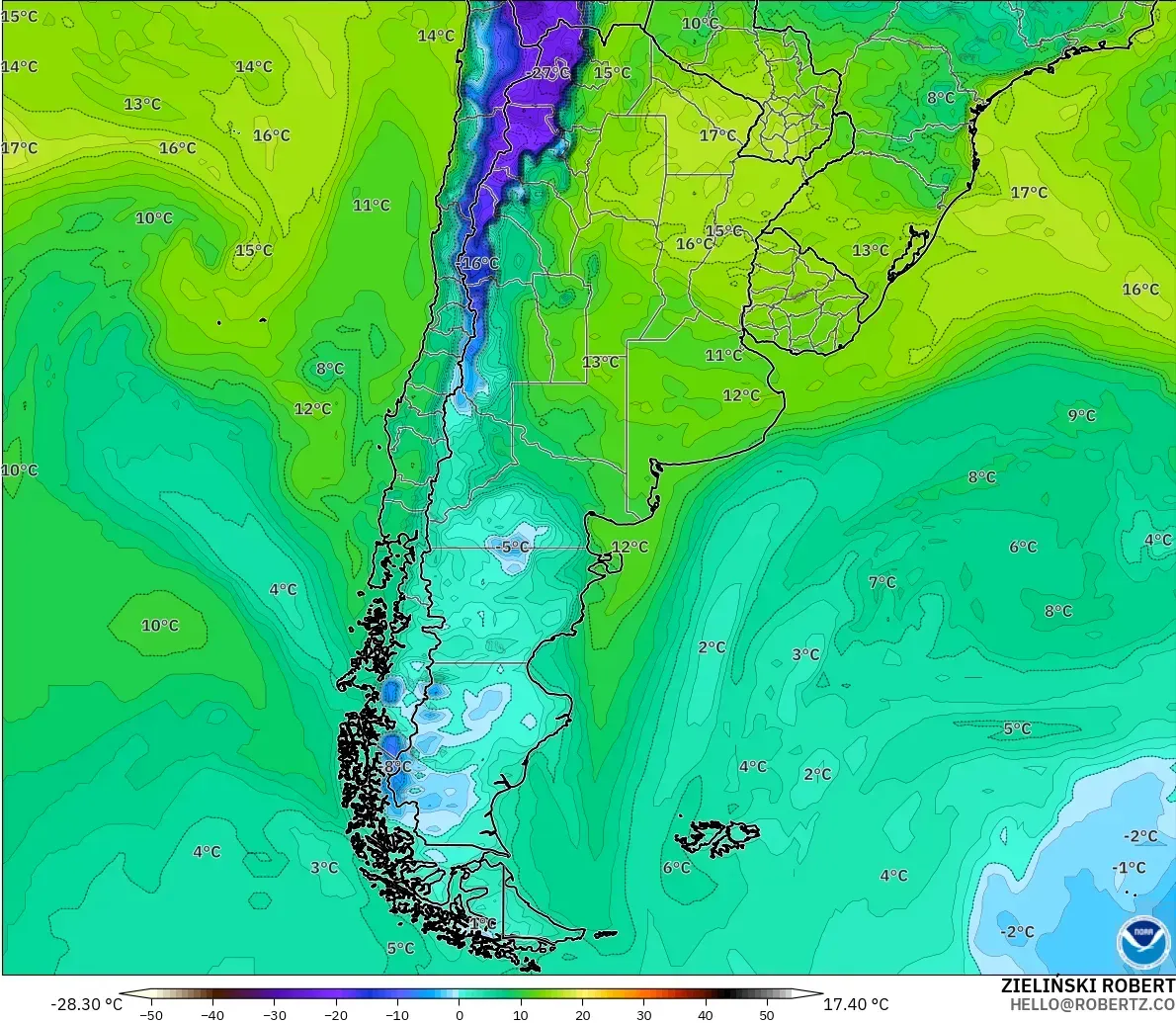 GFS model - Argentina, Dewpoint at 2m
