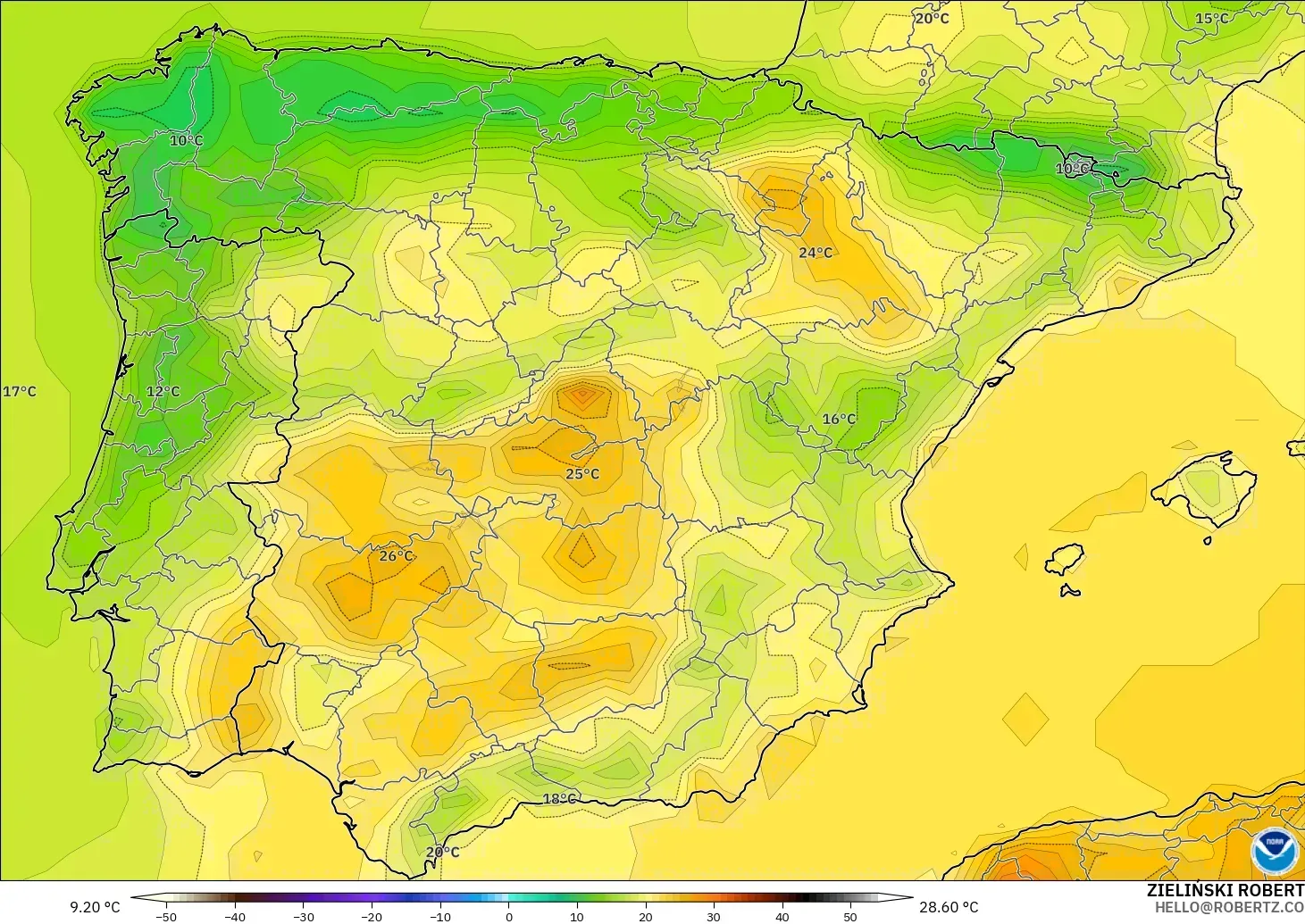 GFS model - Spain, Temperature at 2m