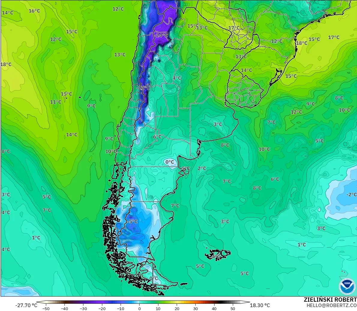 GFS model - Argentina, Titik Embun 2 m