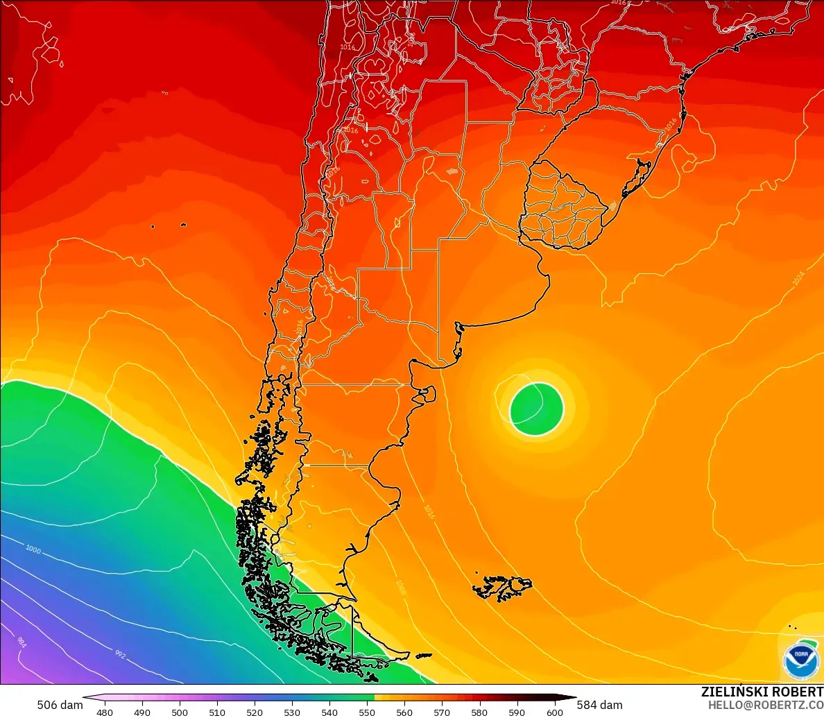 GFS model - Argentina, Ketinggian geopotensial pada 500 hPa