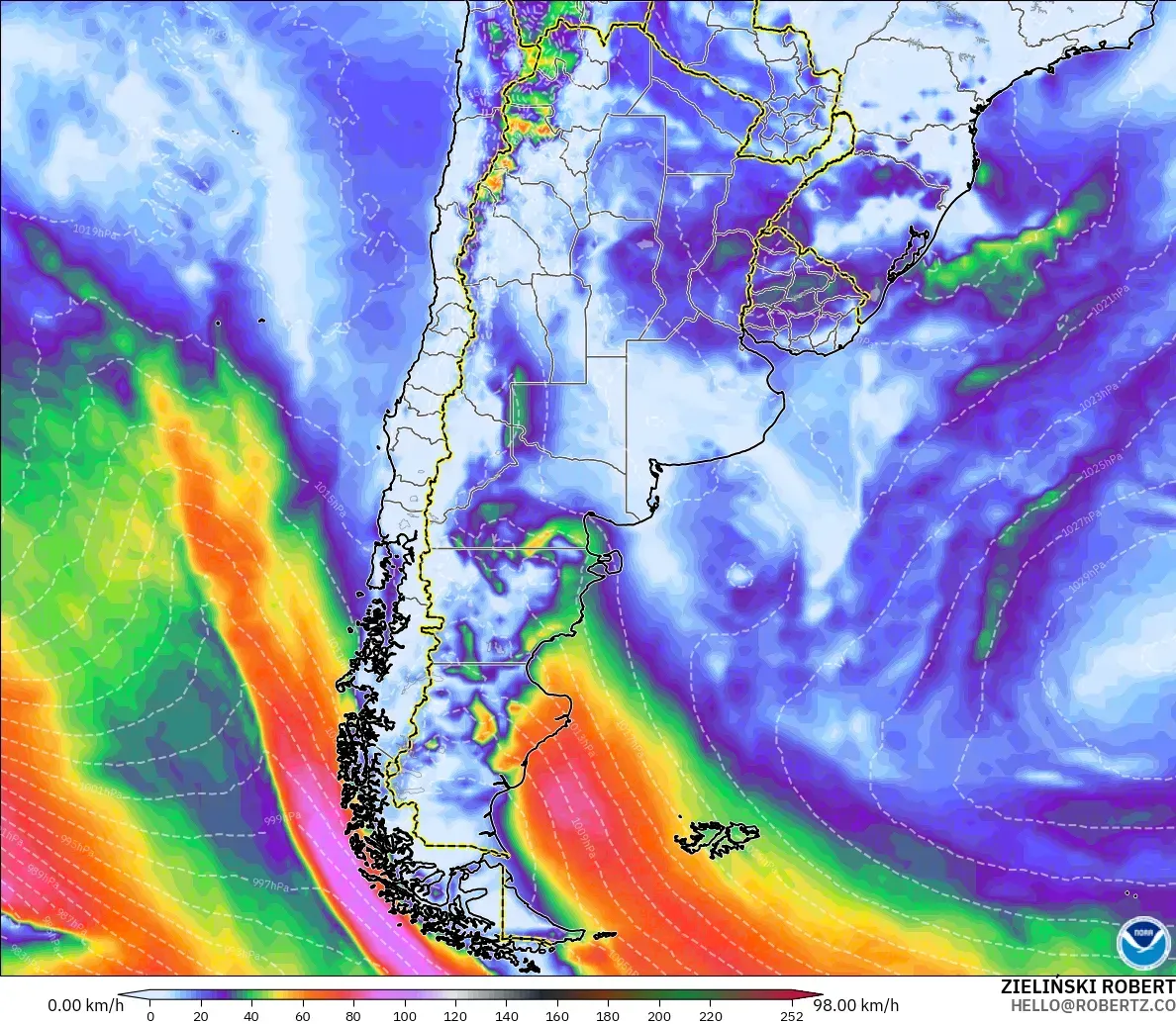 GFS model - Argentina, Hembusan Angin