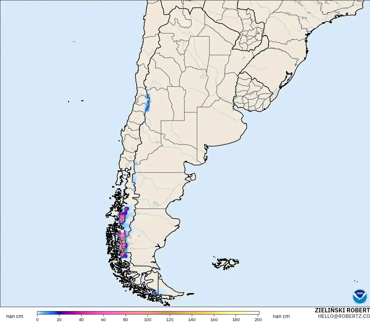 GFS model - Argentina, Kedalaman Salju