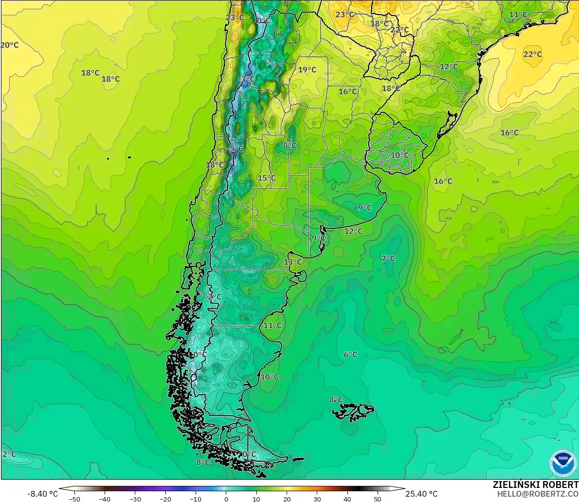 GFS model - Argentina, Suhu 2 m