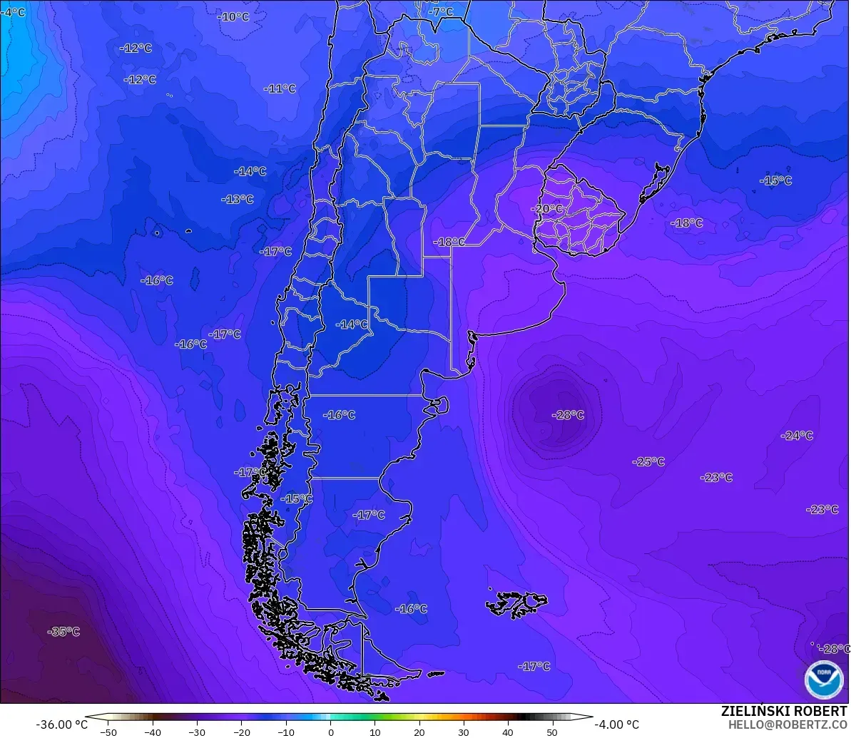 GFS model - Argentina, Suhu 500 hPa