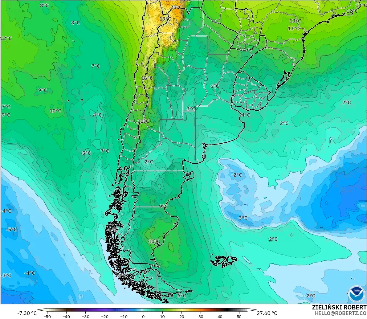 GFS model - Argentina, Suhu 850 hPa