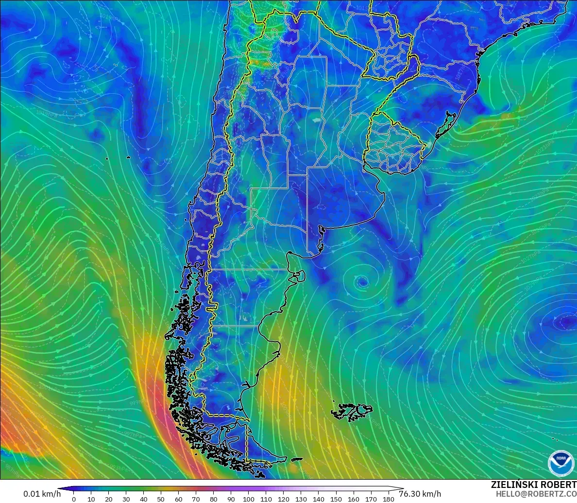GFS modelo - Argentina, Wind at 10m