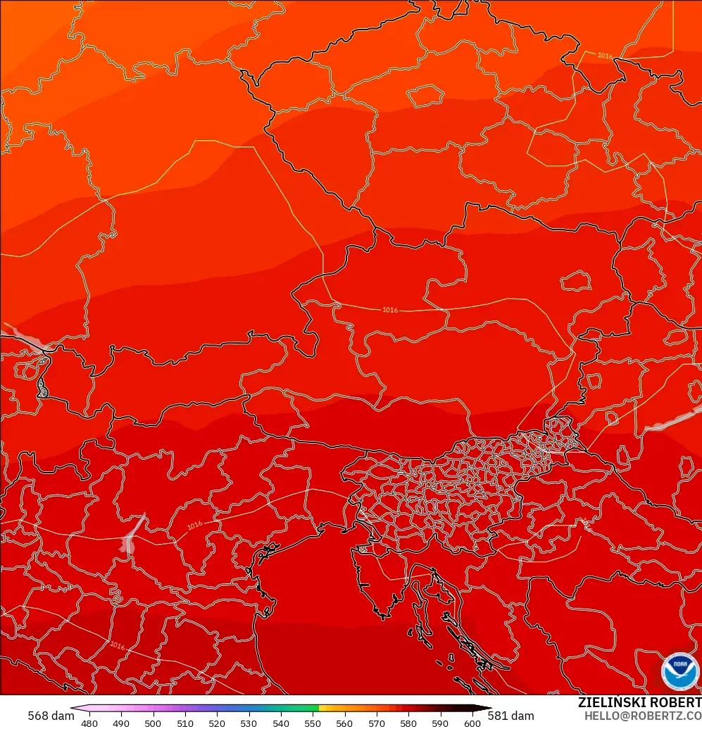GFS model - Austria, Ketinggian geopotensial pada 500 hPa