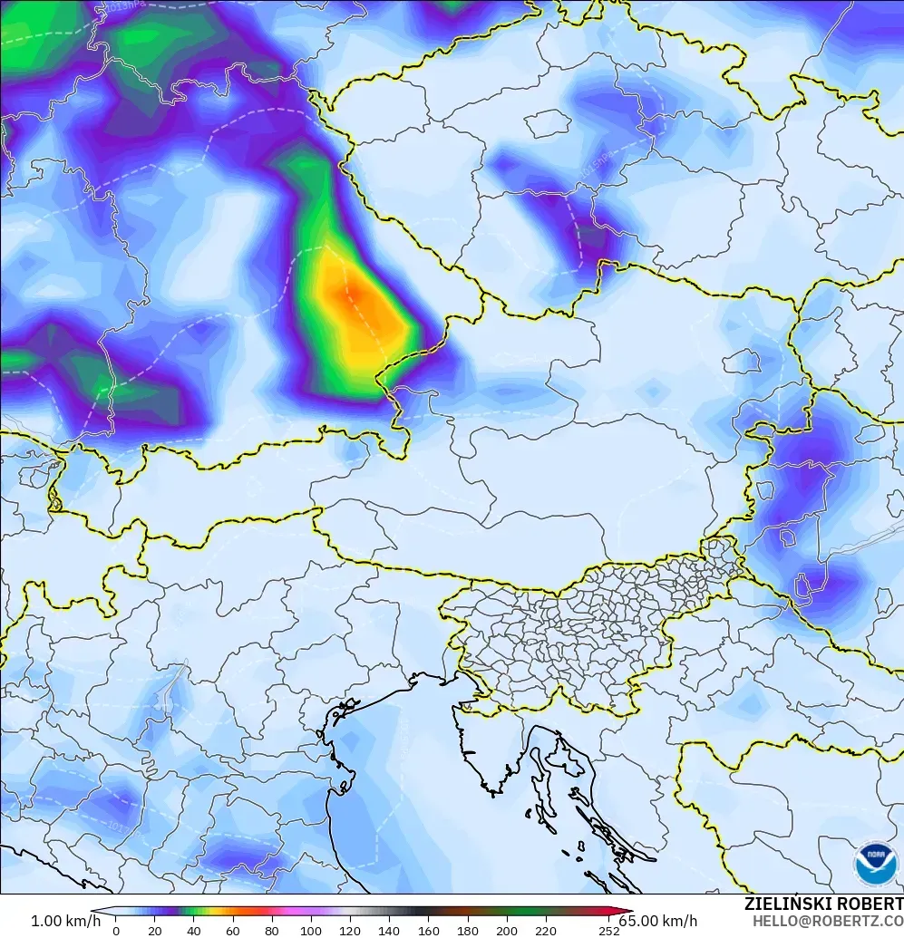 GFS model - Austria, Puncak Hembusan