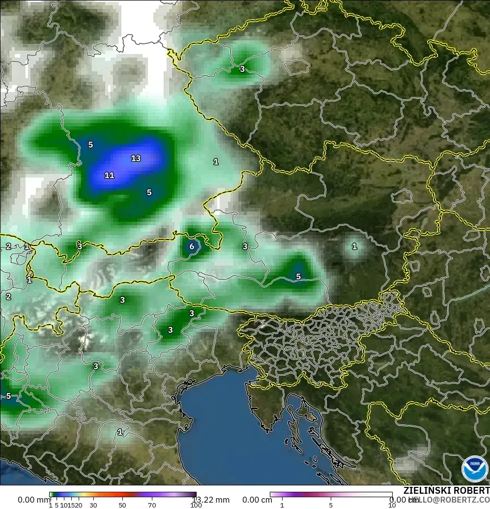 GFS modelo - Austria, Precipitation, Clouds, and Pressure