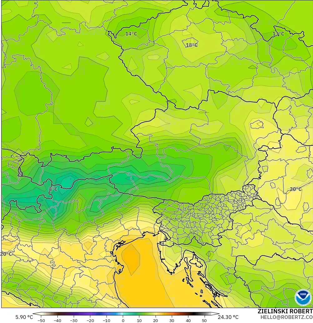 GFS modelo - Austria, Temperature at 2m