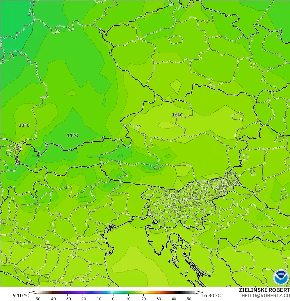 GFS model - Austria, Suhu 850 hPa