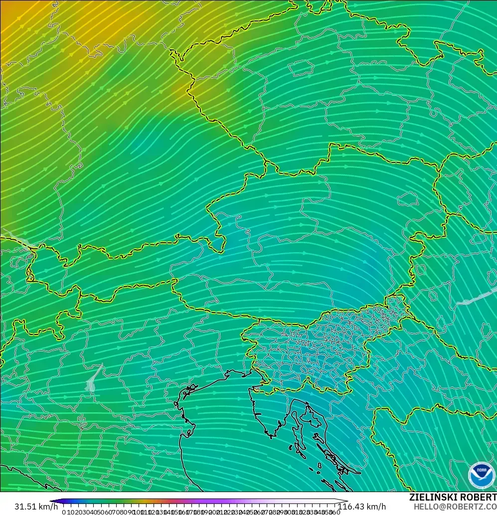 GFS modelo - Austria, Wind at 300hPa (jet stream)