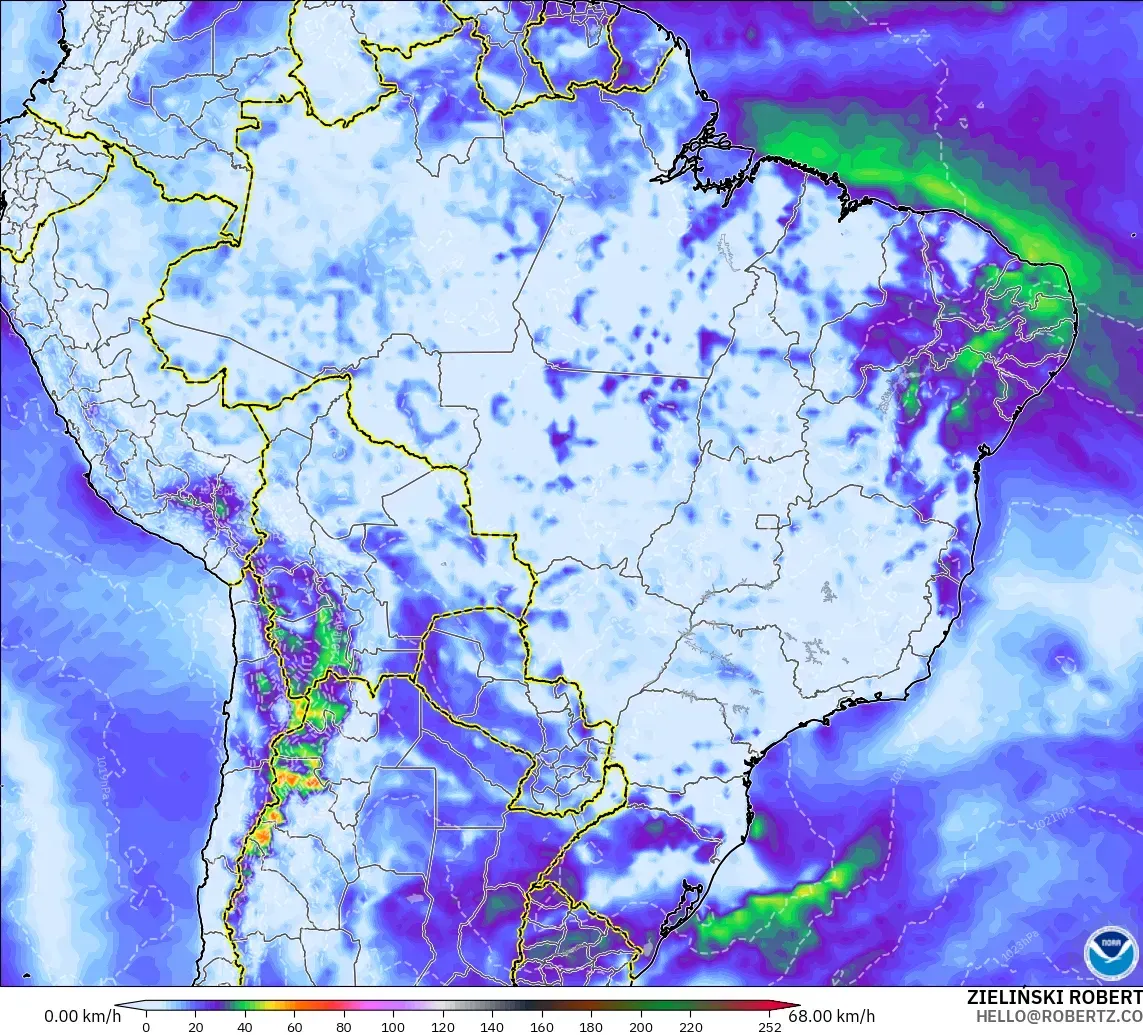 GFS model - Brasil, Hembusan Angin