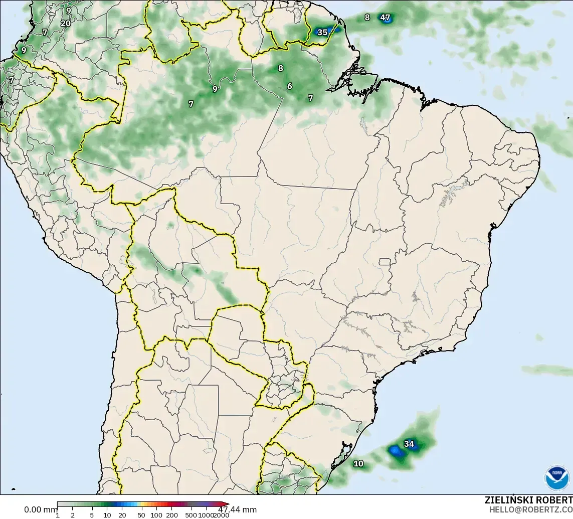 GFS modelo - Brazil, Precipitation Accumulation