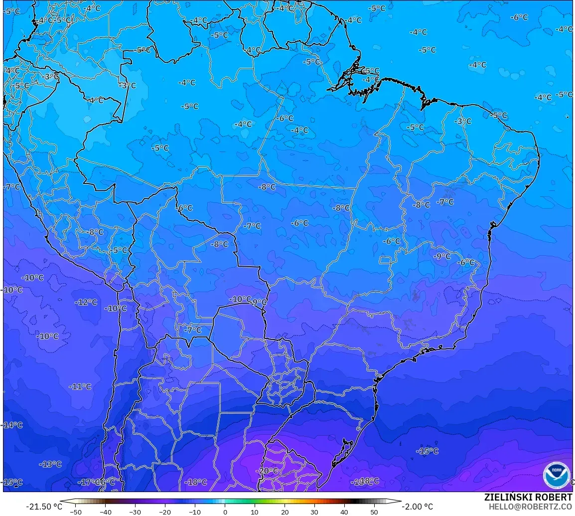 GFS modelo - Brazil, Temperature at 500hPa