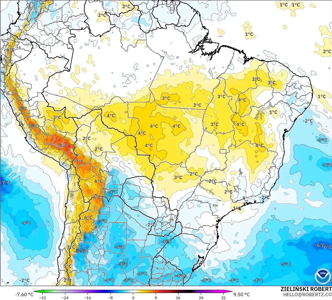 GFS model - Brasil, Anomali Suhu 850 hPa