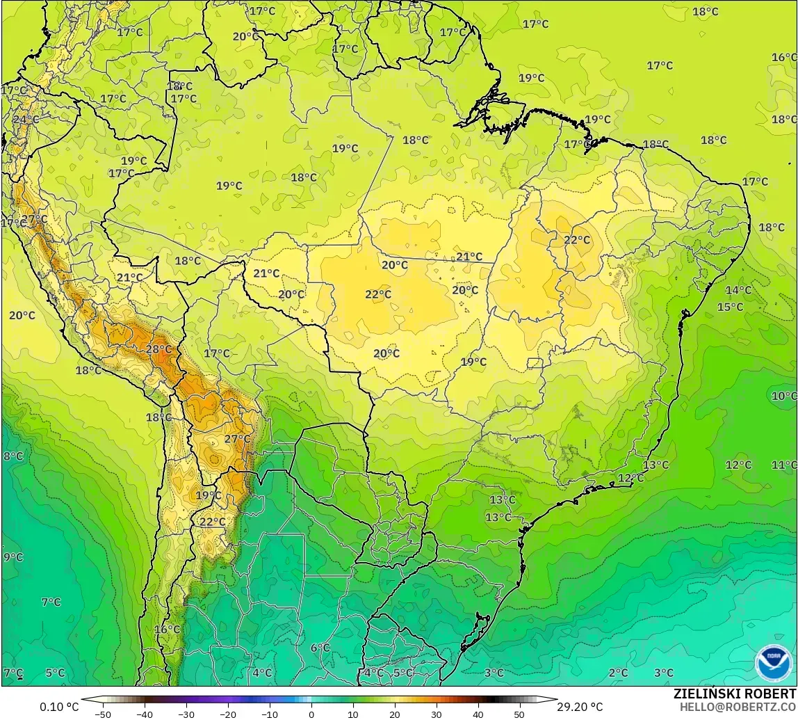GFS modelo - Brazil, Temperature at 850hPa
