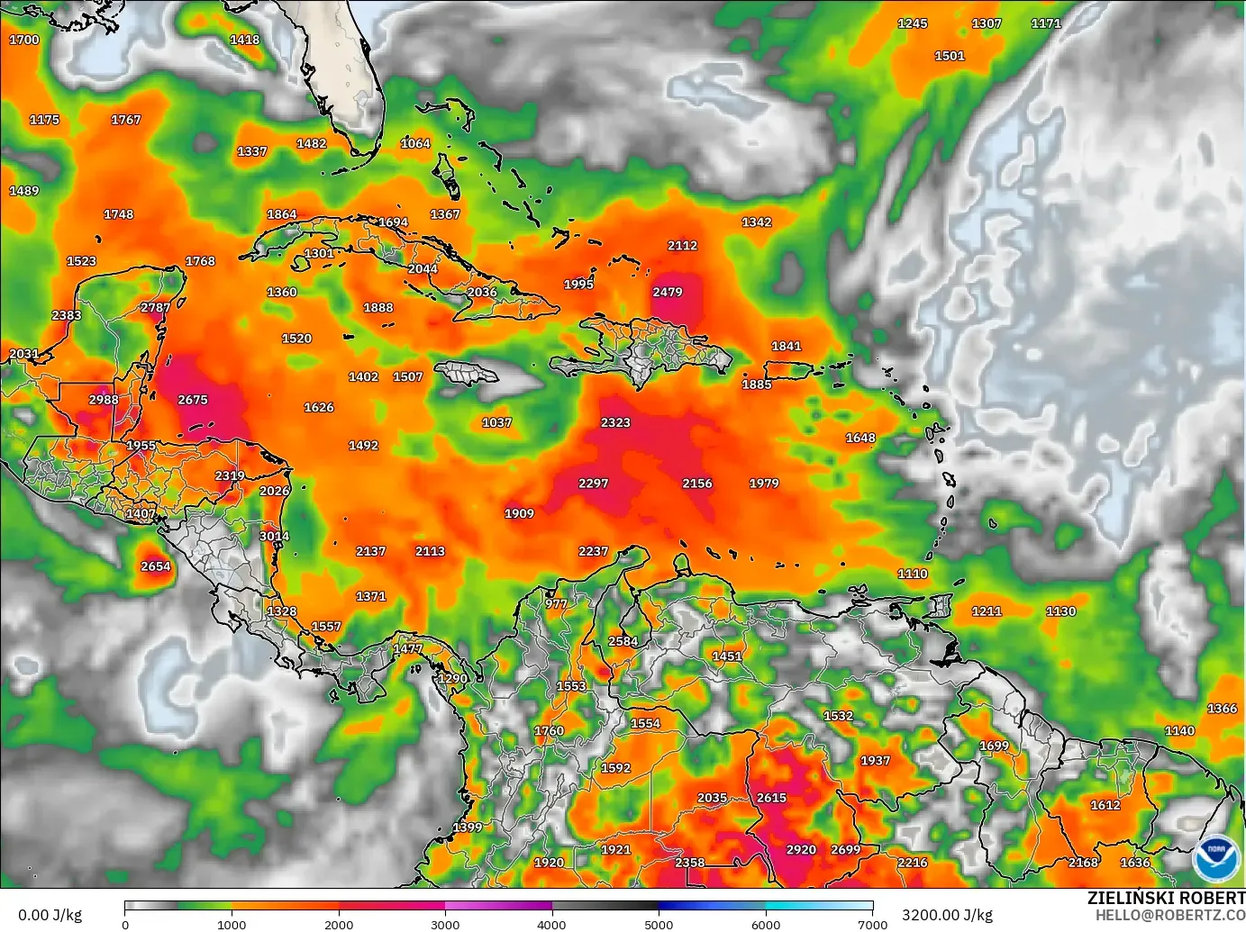 GFS modelo - Caribbean, CAPE