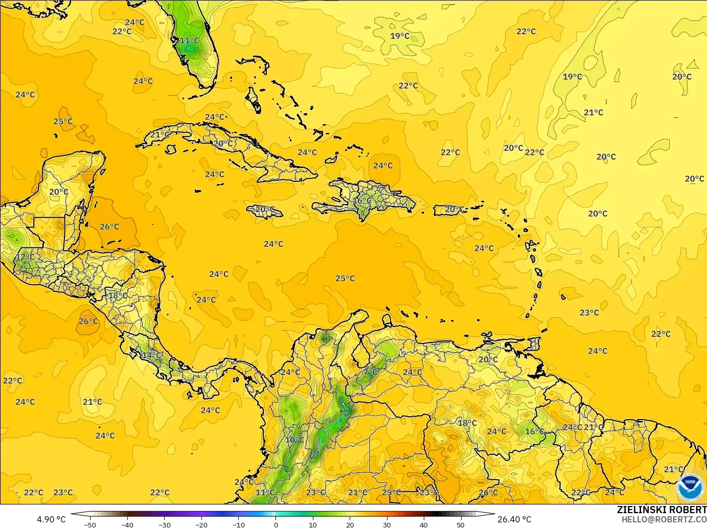 GFS model - Karibia, Titik Embun 2 m