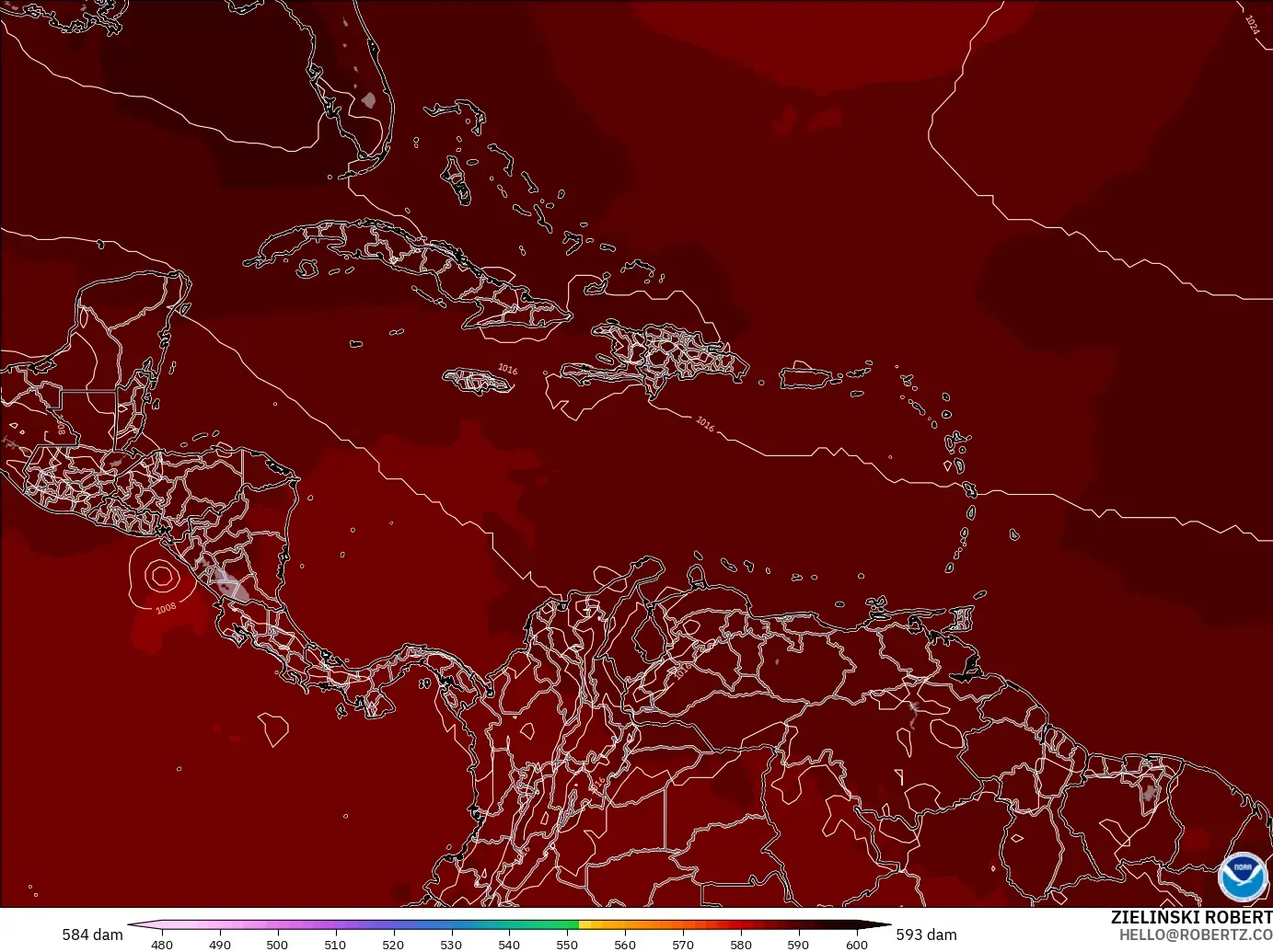 GFS model - Karibia, Ketinggian geopotensial pada 500 hPa