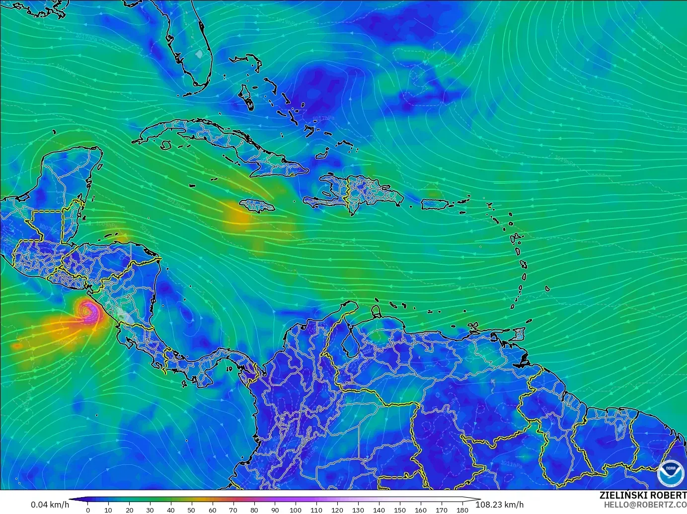 GFS model - Karibia, Angin 10 m