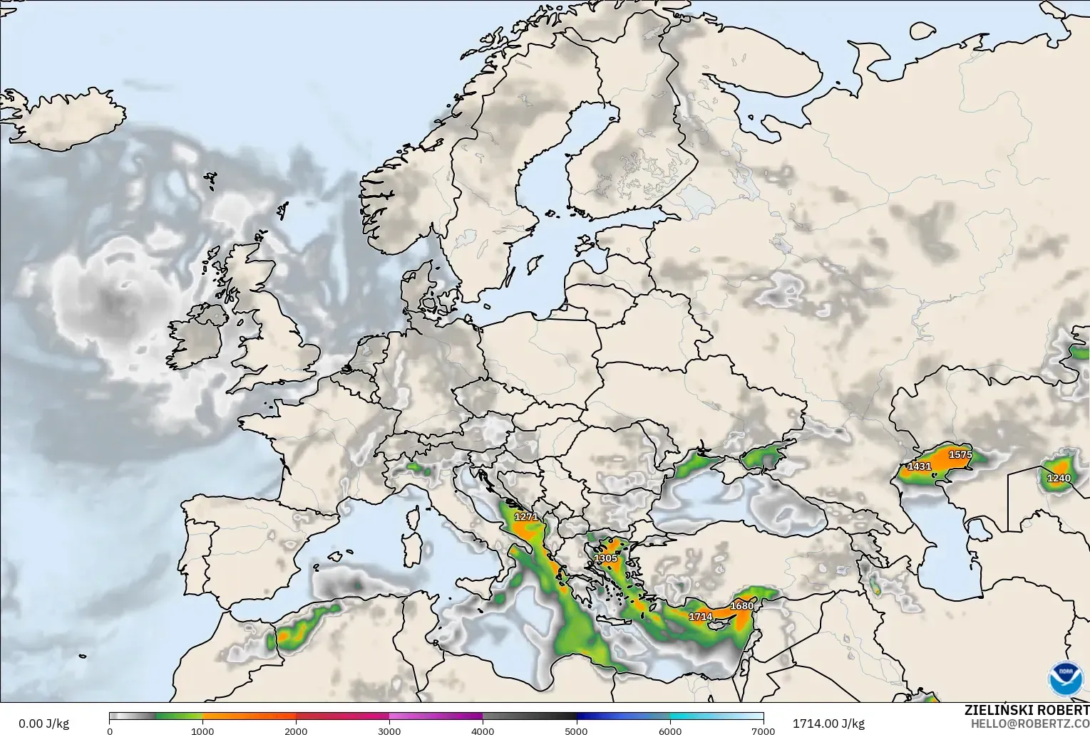 GFS model - Eropa, CAPE
