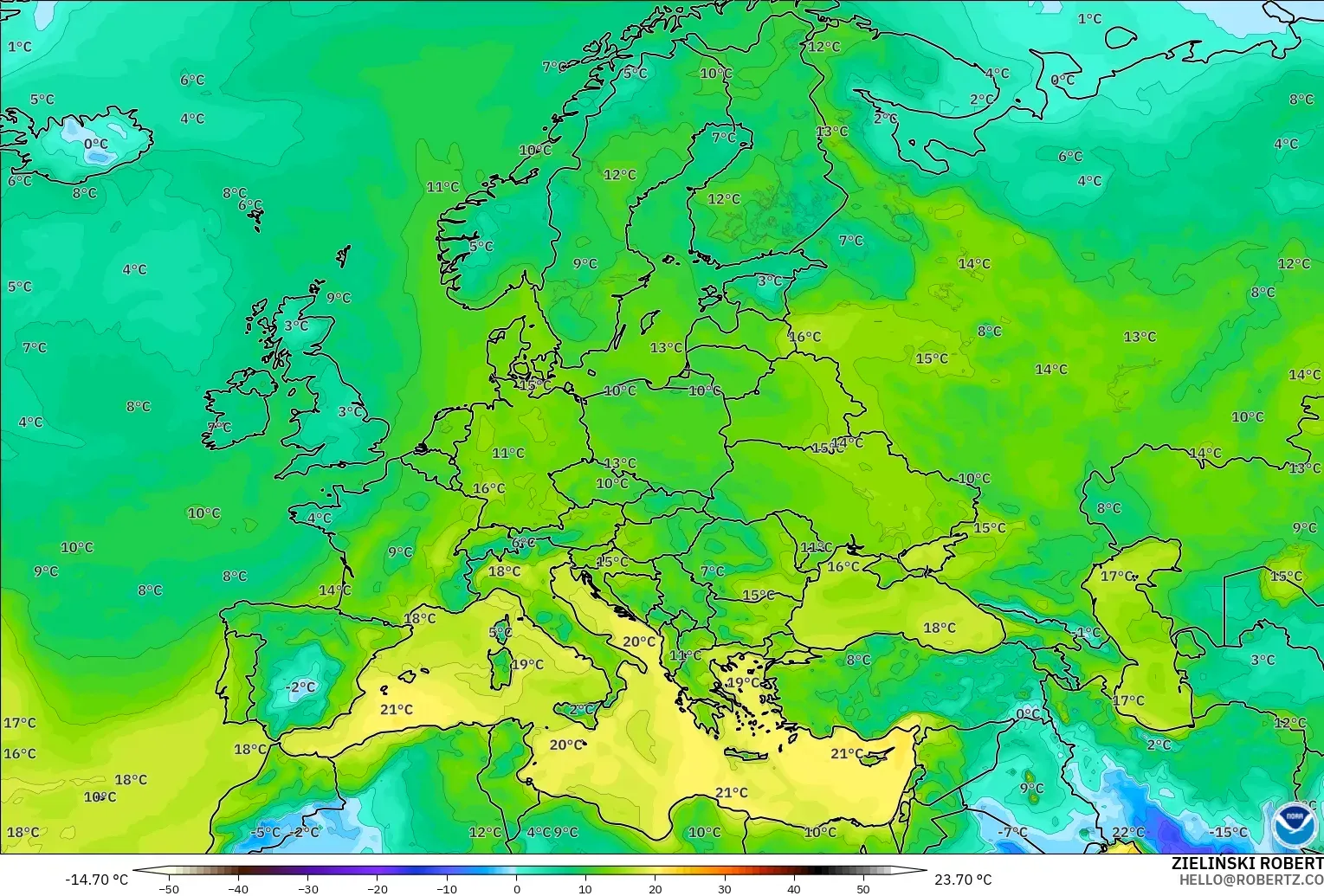 GFS modelo - Europe, Dewpoint at 2m