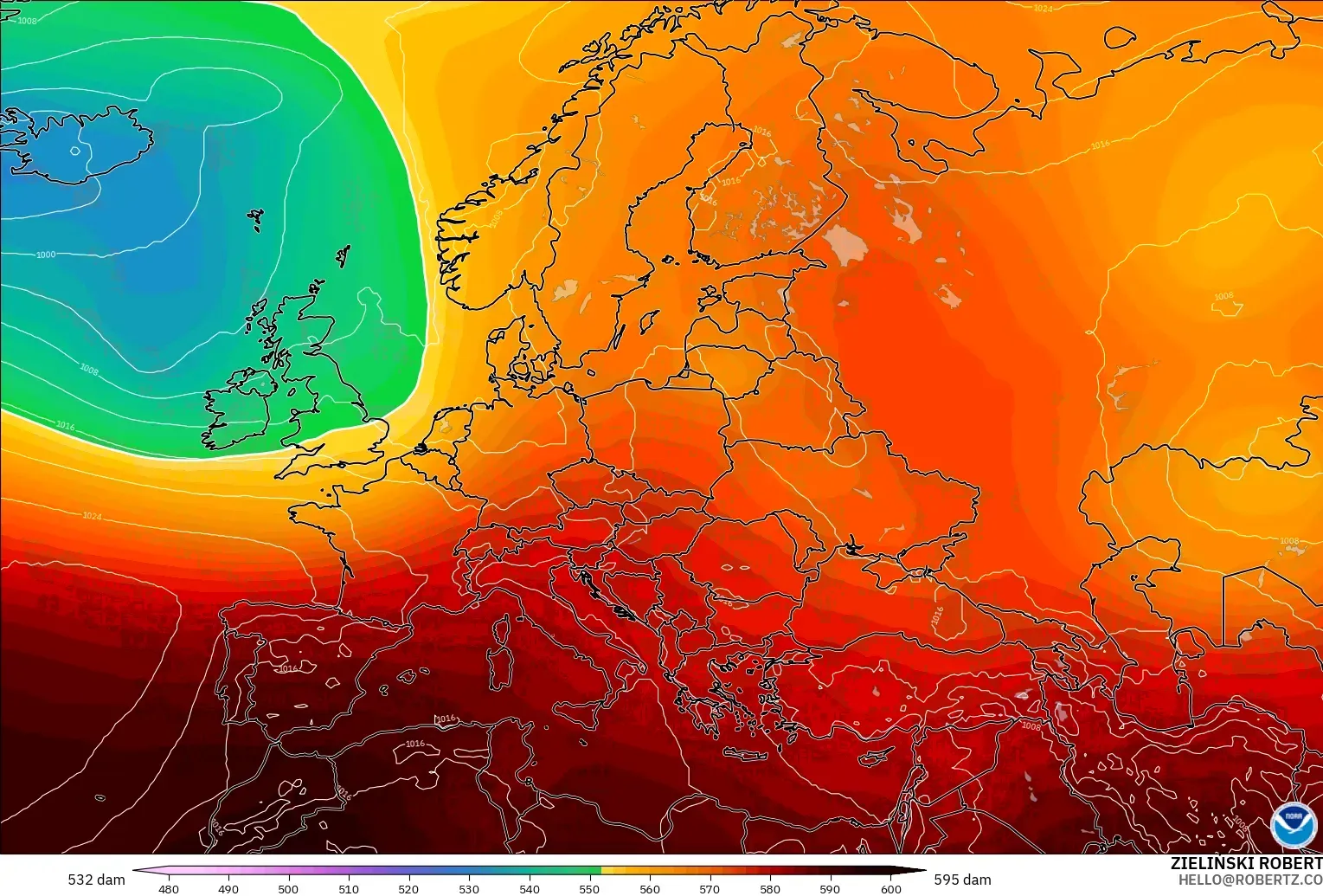 GFS model - Eropa, Ketinggian geopotensial pada 500 hPa