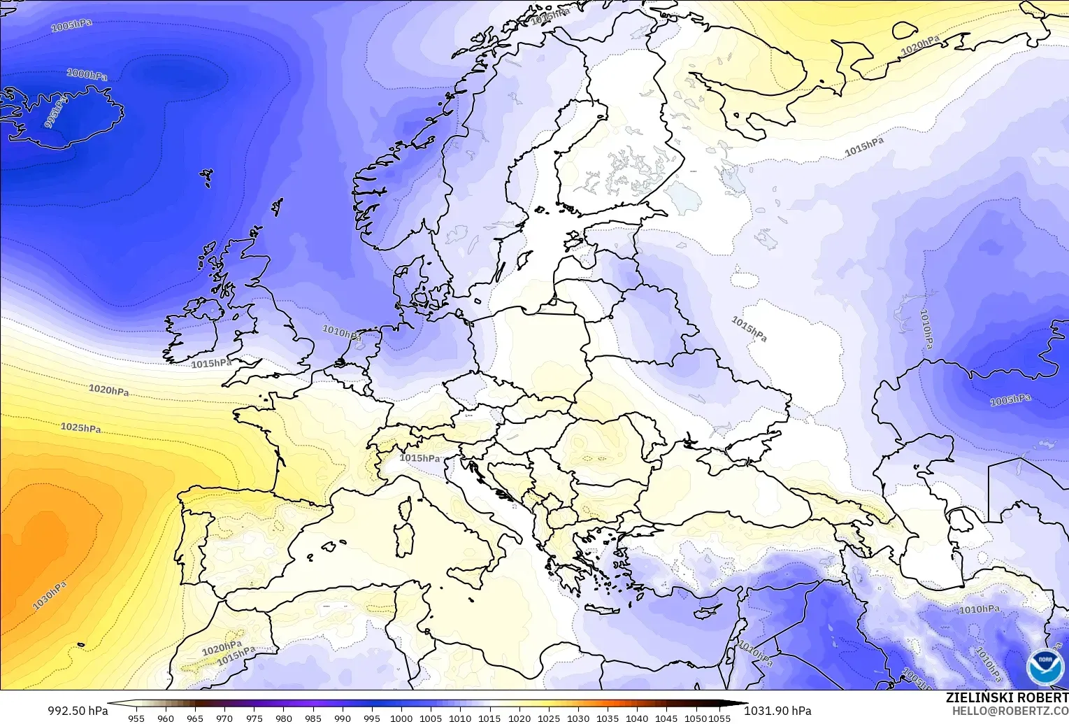 GFS modelo - Europe, Pressure