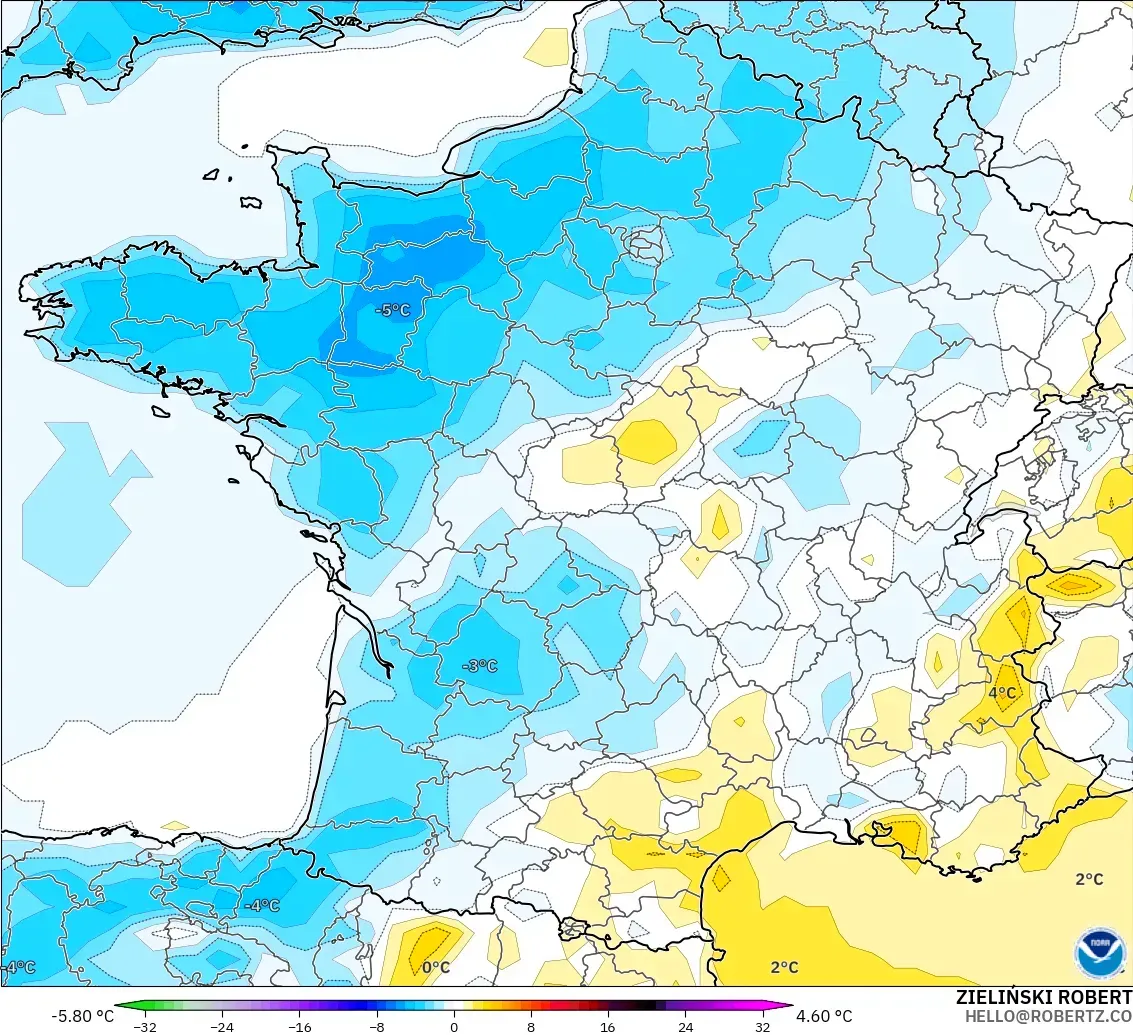 GFS model - Prancis, Anomali Suhu 2 m