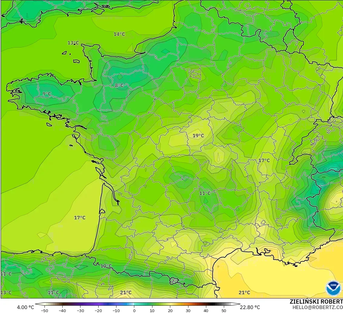 GFS model - Prancis, Suhu 2 m