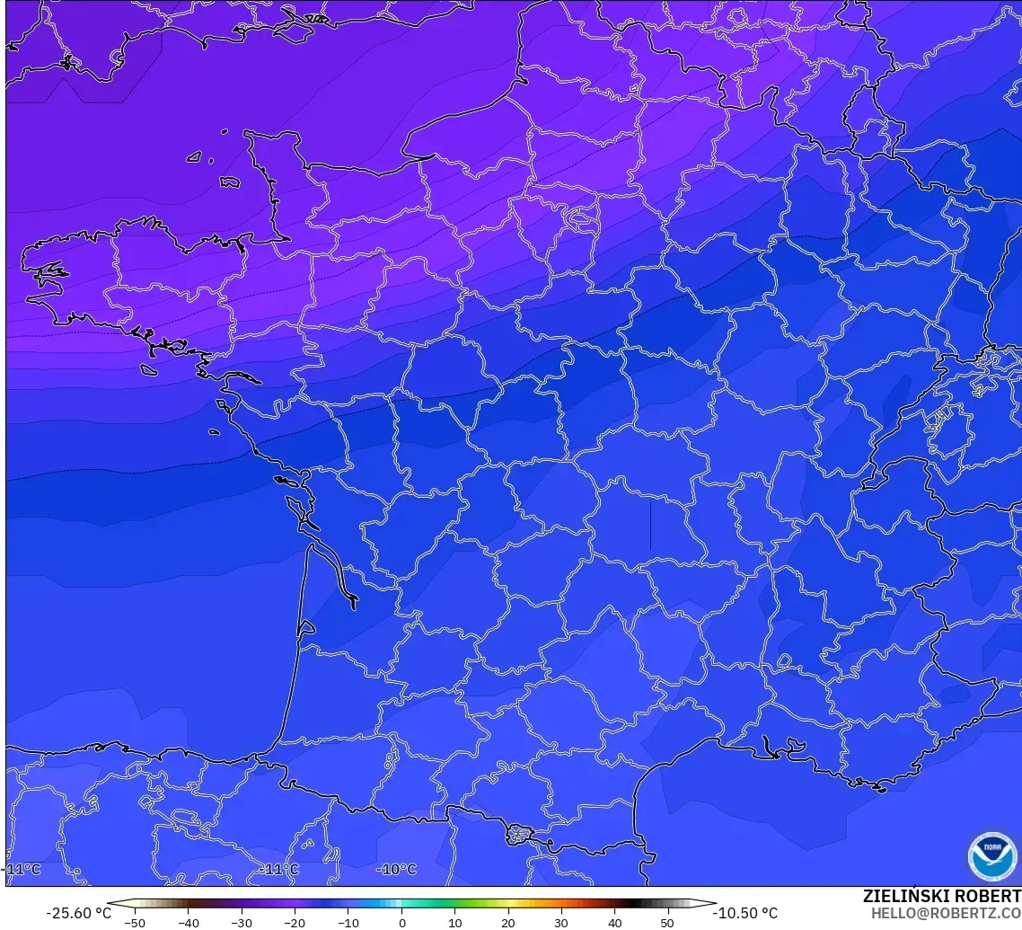 GFS modelo - France, Temperature at 500hPa