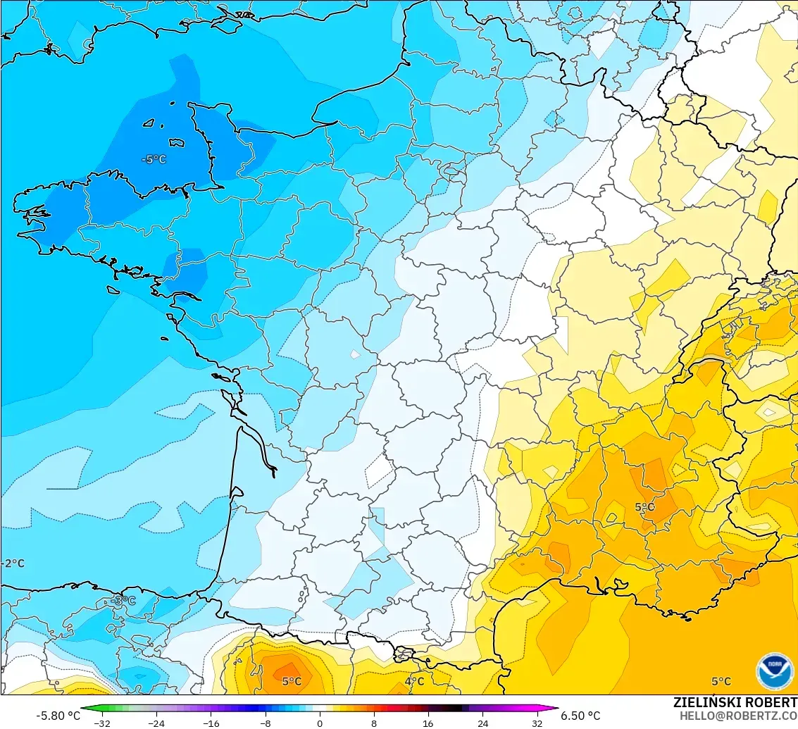 GFS modelo - France, Temperature at 850hPa Anomaly