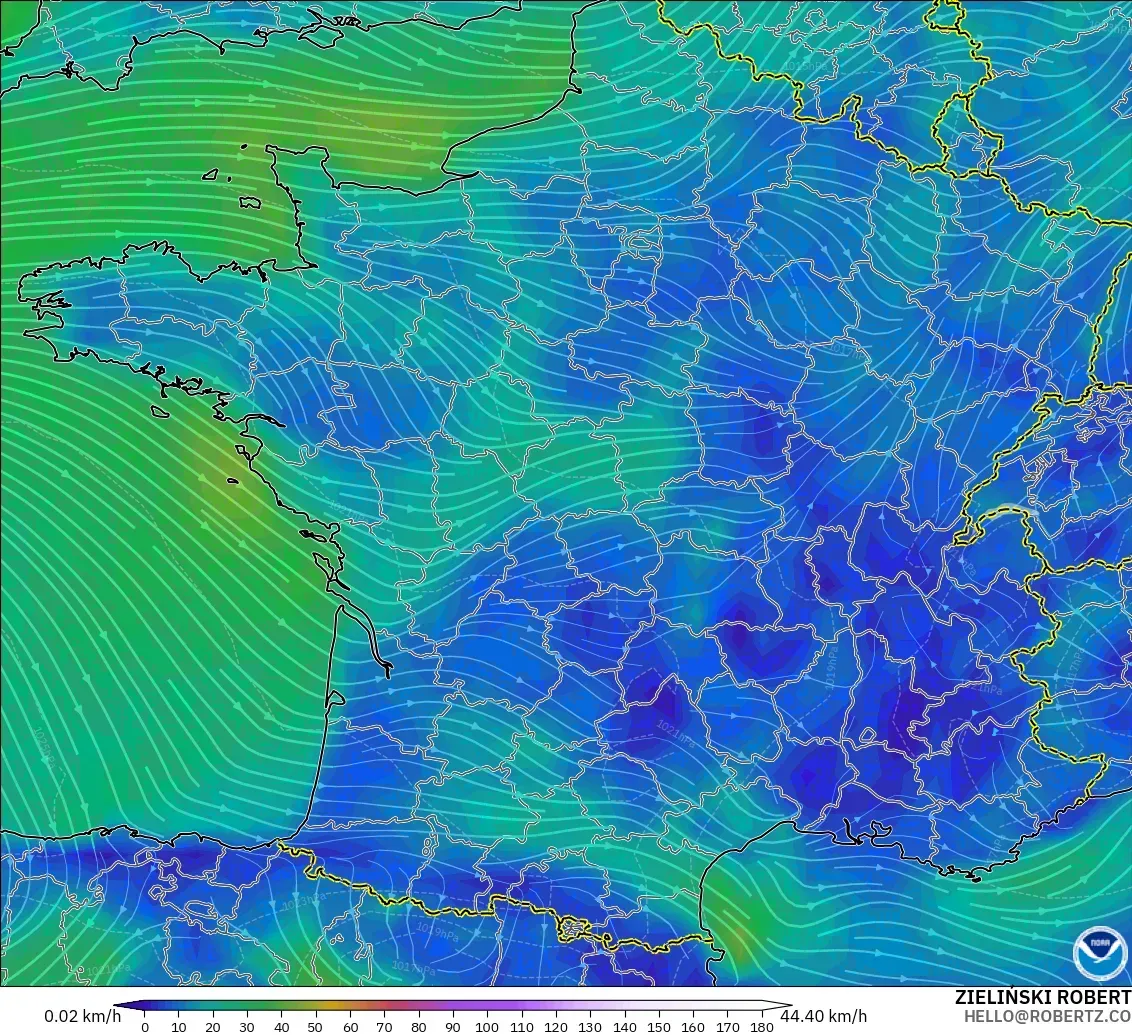 GFS model - Prancis, Angin 10 m