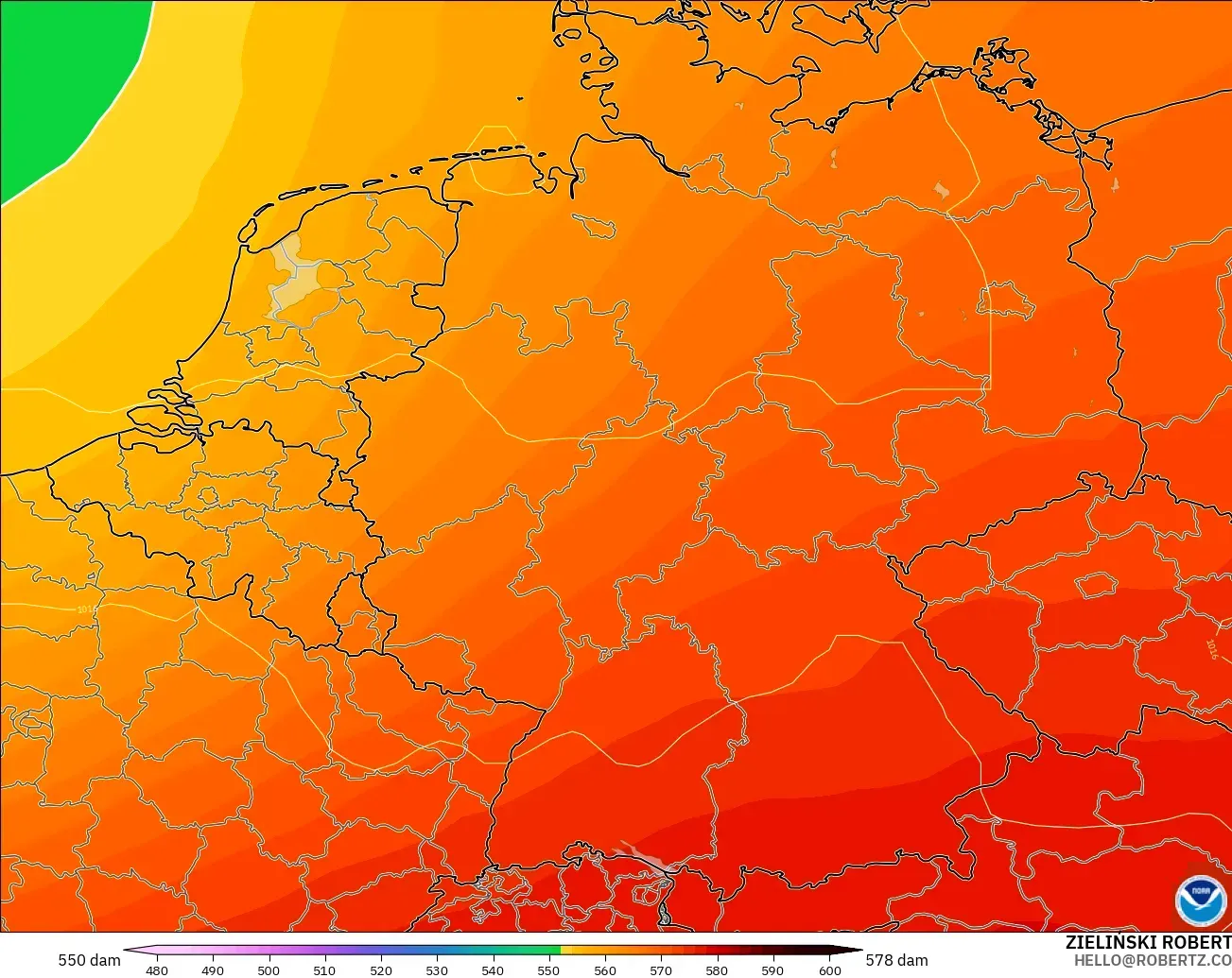 GFS model - Jerman, Ketinggian geopotensial pada 500 hPa