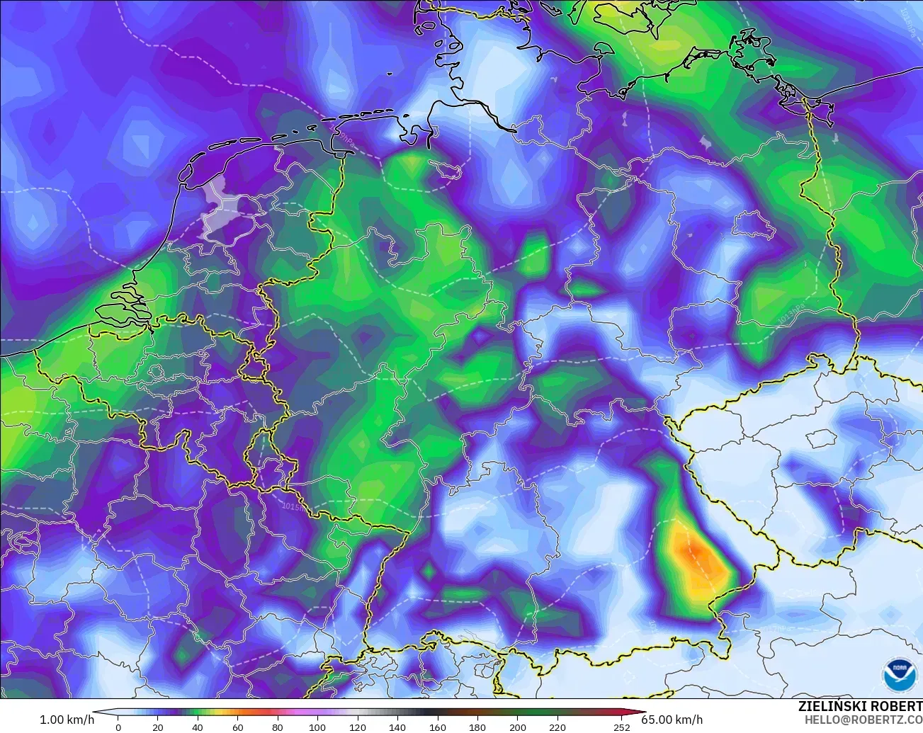 GFS model - Jerman, Puncak Hembusan