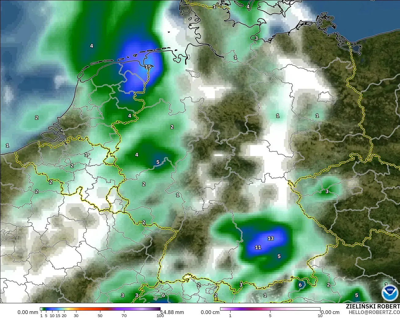GFS modelo - Germany, Precipitation, Clouds, and Pressure