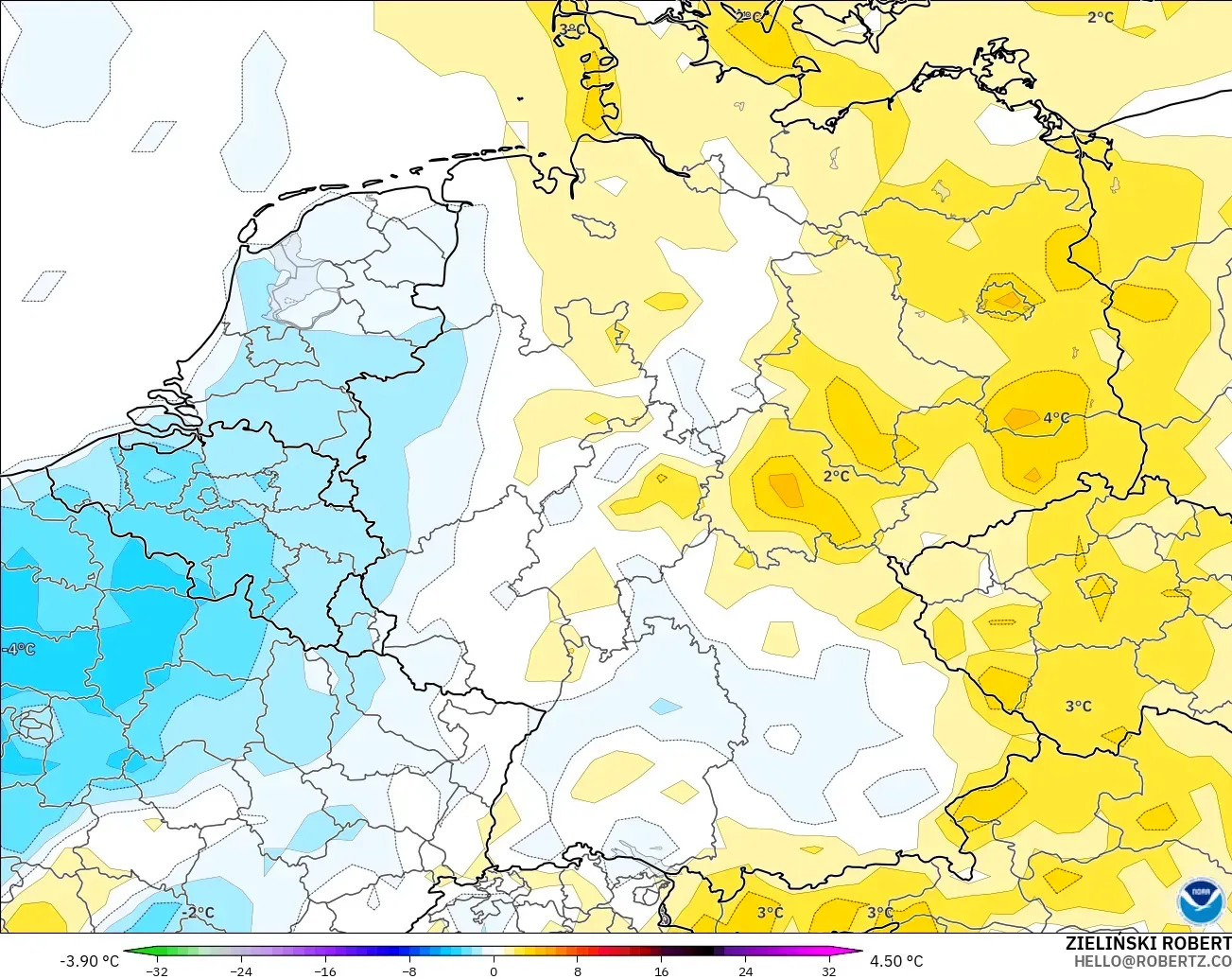 GFS modelo - Germany, Temperature at 2m Anomaly