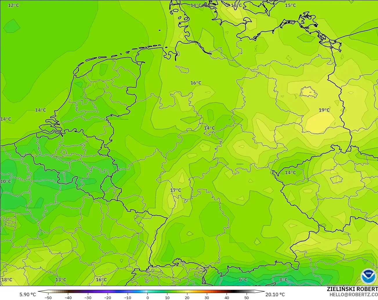 GFS modelo - Germany, Temperature at 2m