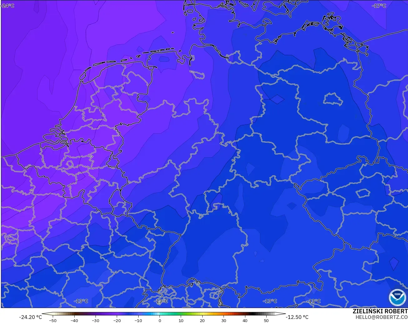 GFS modelo - Germany, Temperature at 500hPa