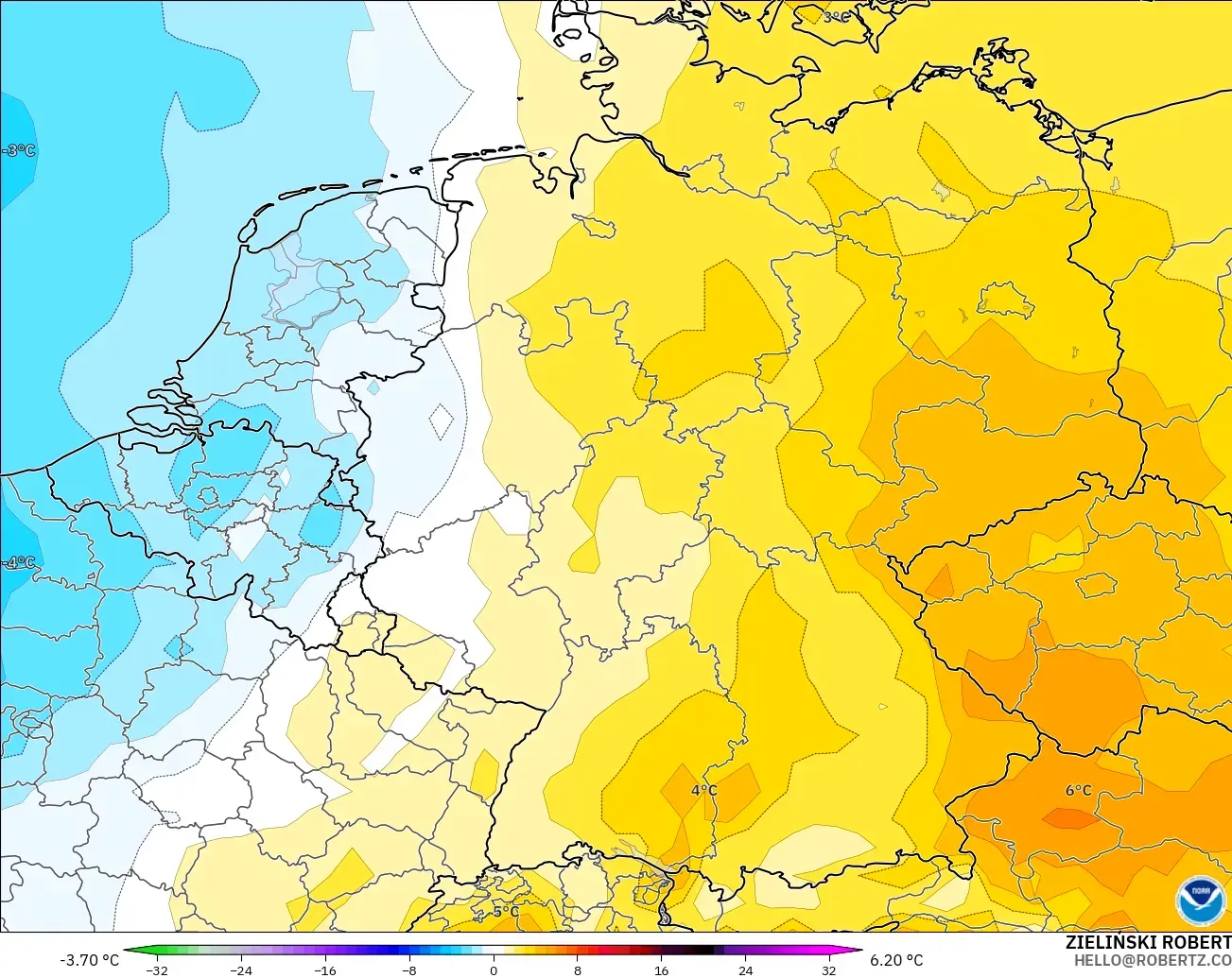 GFS model - Jerman, Anomali Suhu 850 hPa