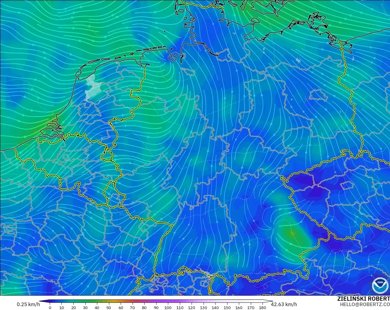 GFS modelo - Germany, Wind at 10m