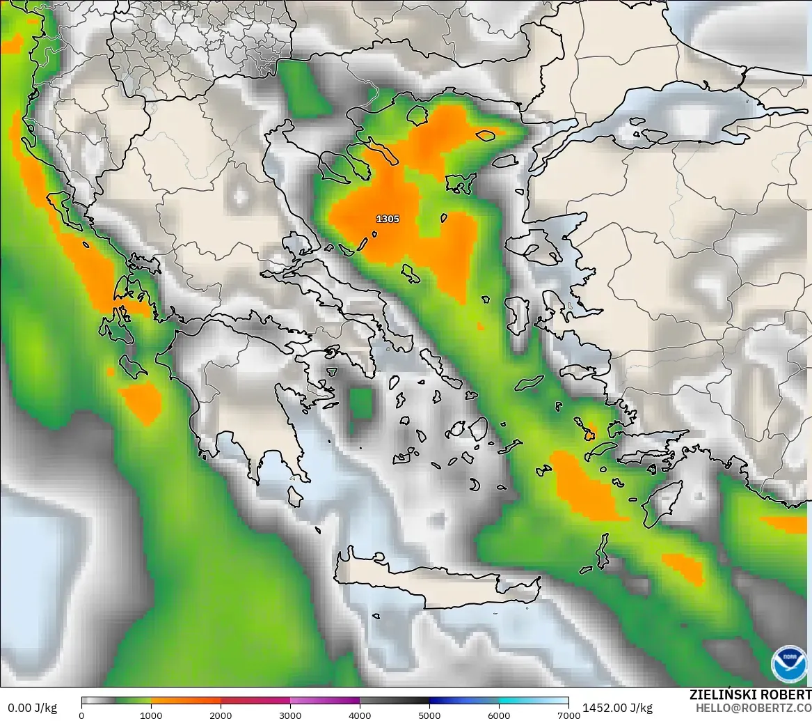 GFS model - Yunani, CAPE