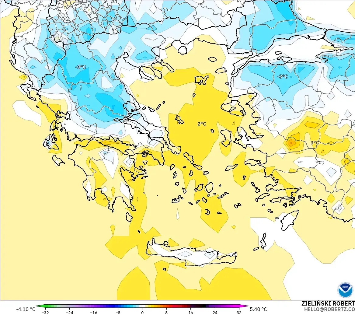 GFS modelo - Greece, Temperature at 2m Anomaly